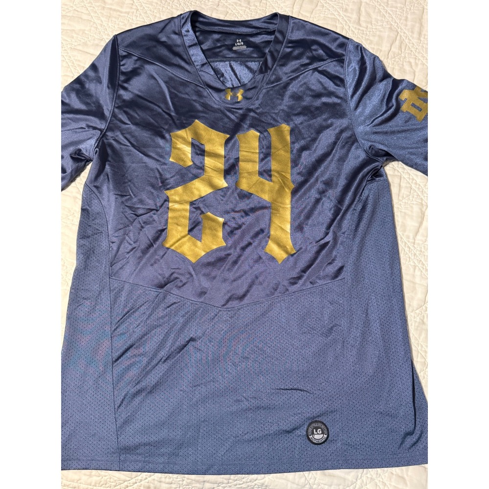 Under Armour Notre Dame Fighting Irish men's Large Jersey Blue Gold Shamrock